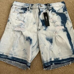 Fashion Nova Blue and White Distressed Jean Shorts